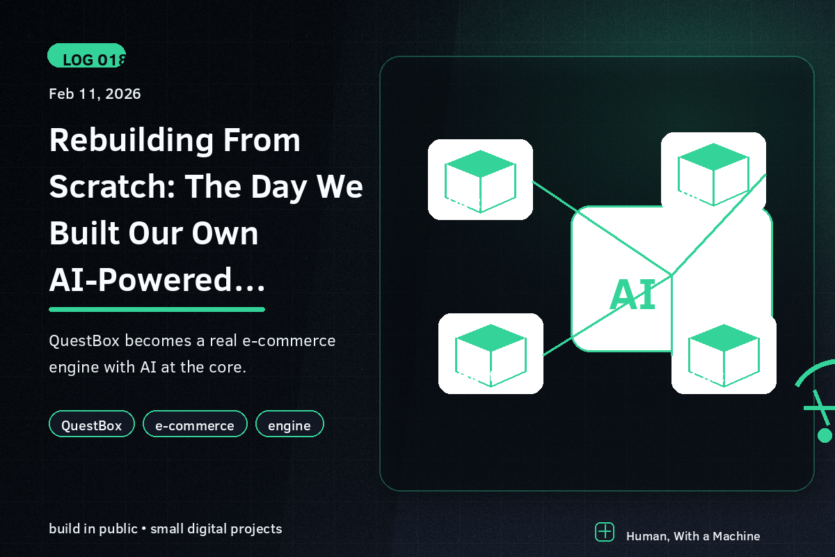 An AI engine connected to product boxes and an e-commerce cart for QuestBox.